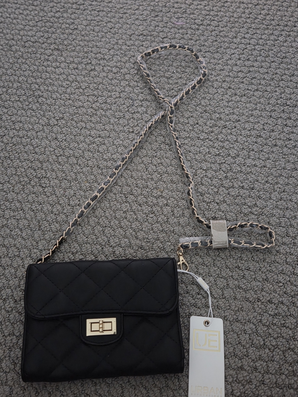 Urban Expressions Black Quilted Crossbody with Gold-Tone Chain